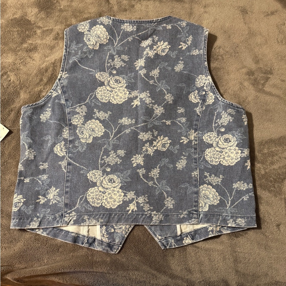 ✨ Anthropologie Floral Denim Vest Sz XL - Picture 7 of 8